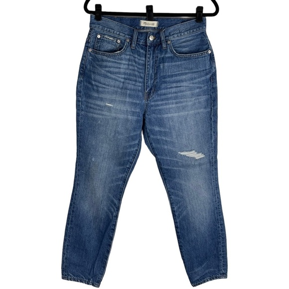 MADEWELL RIGID HIGH RISE SKINNY COTTON FITTED DISTRESSED JEANS - Picture 4 of 15